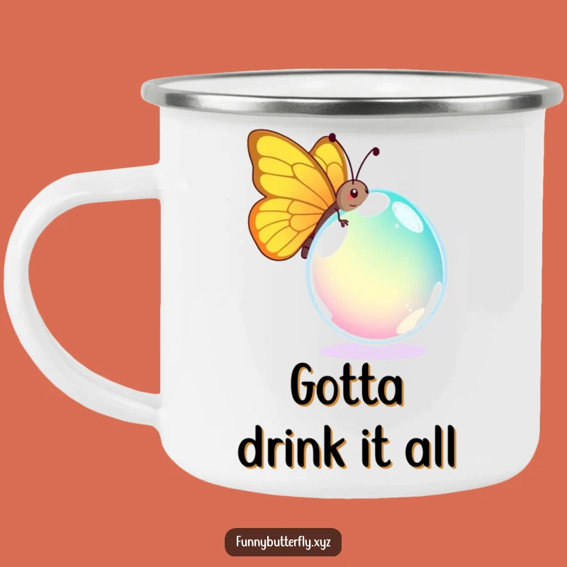 Funny Butterfly Dewdrop Camping Mug: Comical Outdoor Drinkware for Adventurers