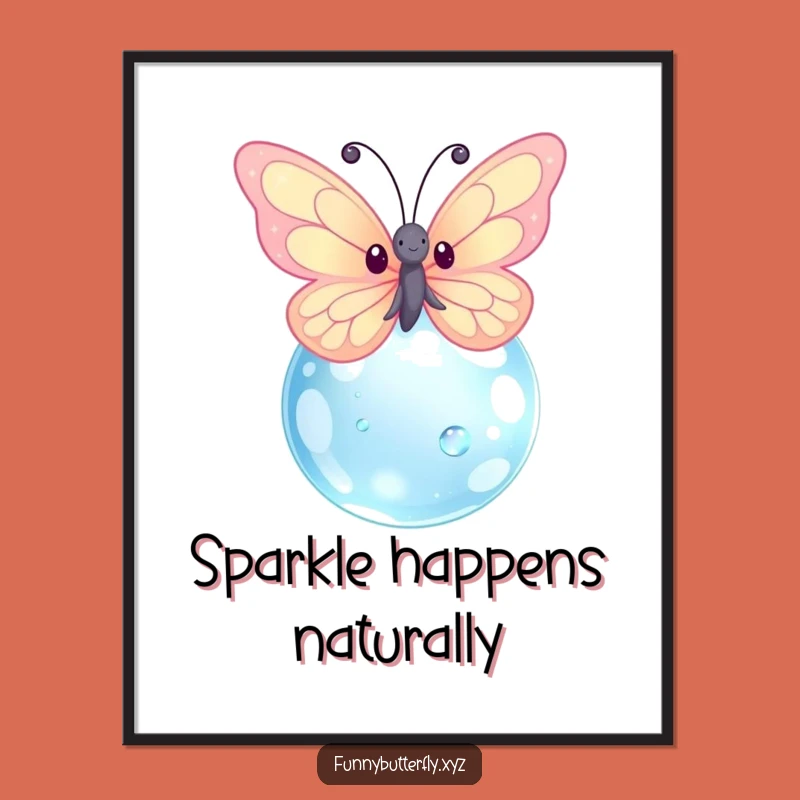 Funny Sparkling Kawaii Butterfly Poster - Enchanting Dewdrop Wall Art