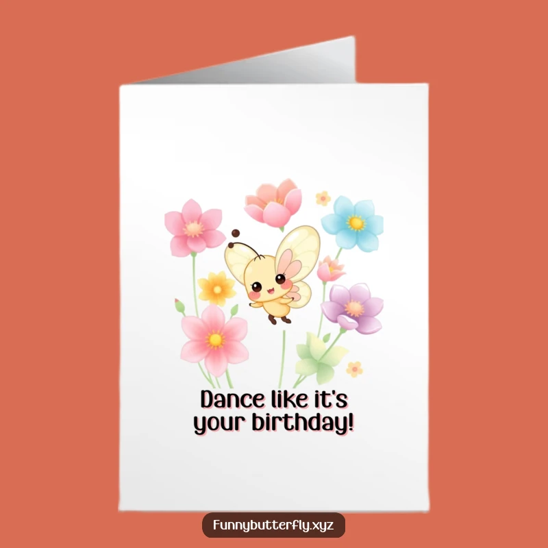 Free Printable Birthday Card: Cheerful Butterfly Dancing, perfect joyful downloadable gift!