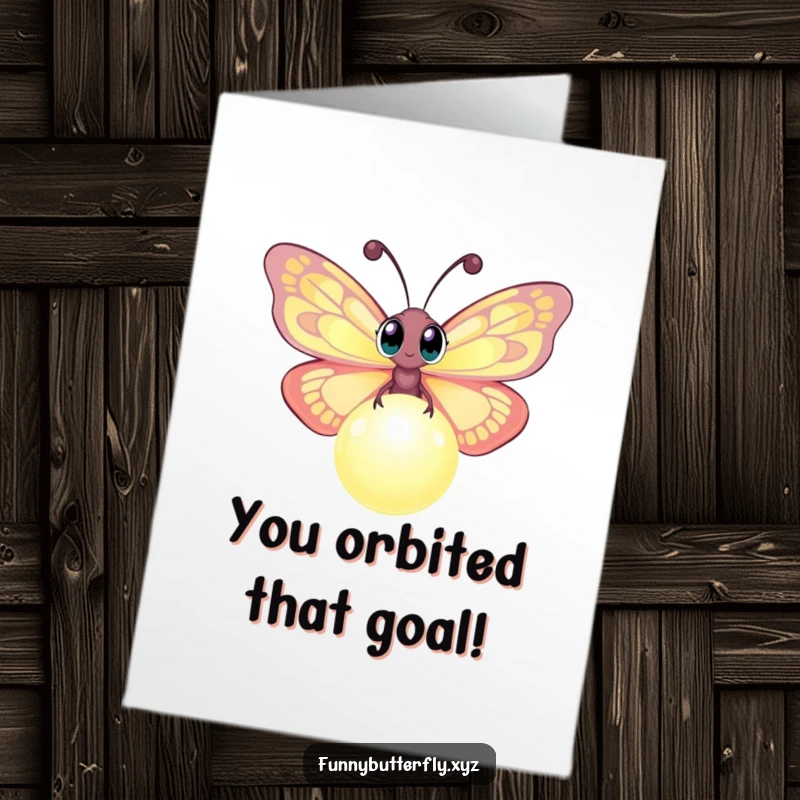Magical Free Printable Congratulations Card: Butterfly with wide, curious eyes explores a luminous, glowing orb, symbolizing discovery.