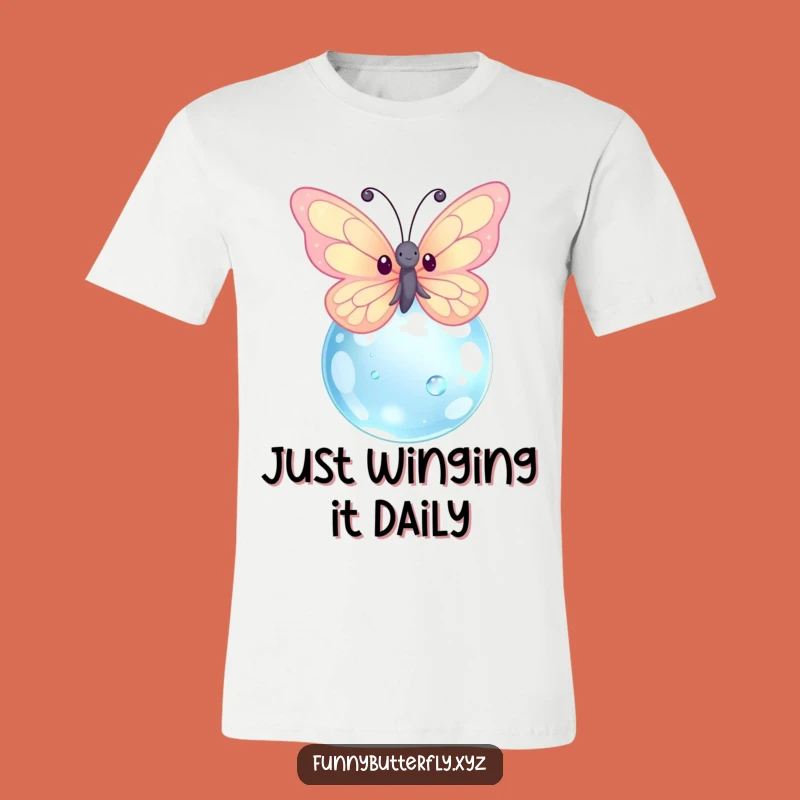Funny Sparkling Kawaii Butterfly Tee - Whimsical Insect Fluttering Dewdrop Shirt